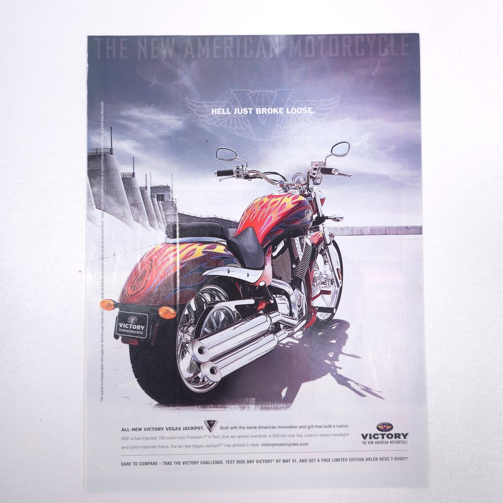 Victory Vegas Jackpot Motorcycle Flames 2001 Print Ad Vintage Garage Wall Art